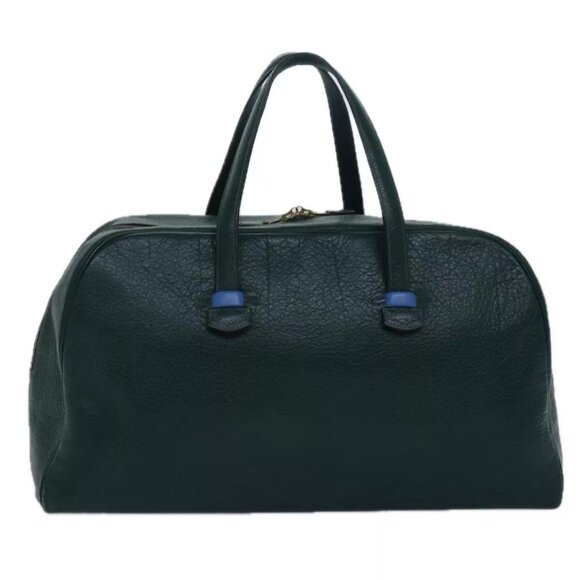 HERMES Gallop 50 Hand Bag Leather Green Auth 80925A - Picture 1 of 16